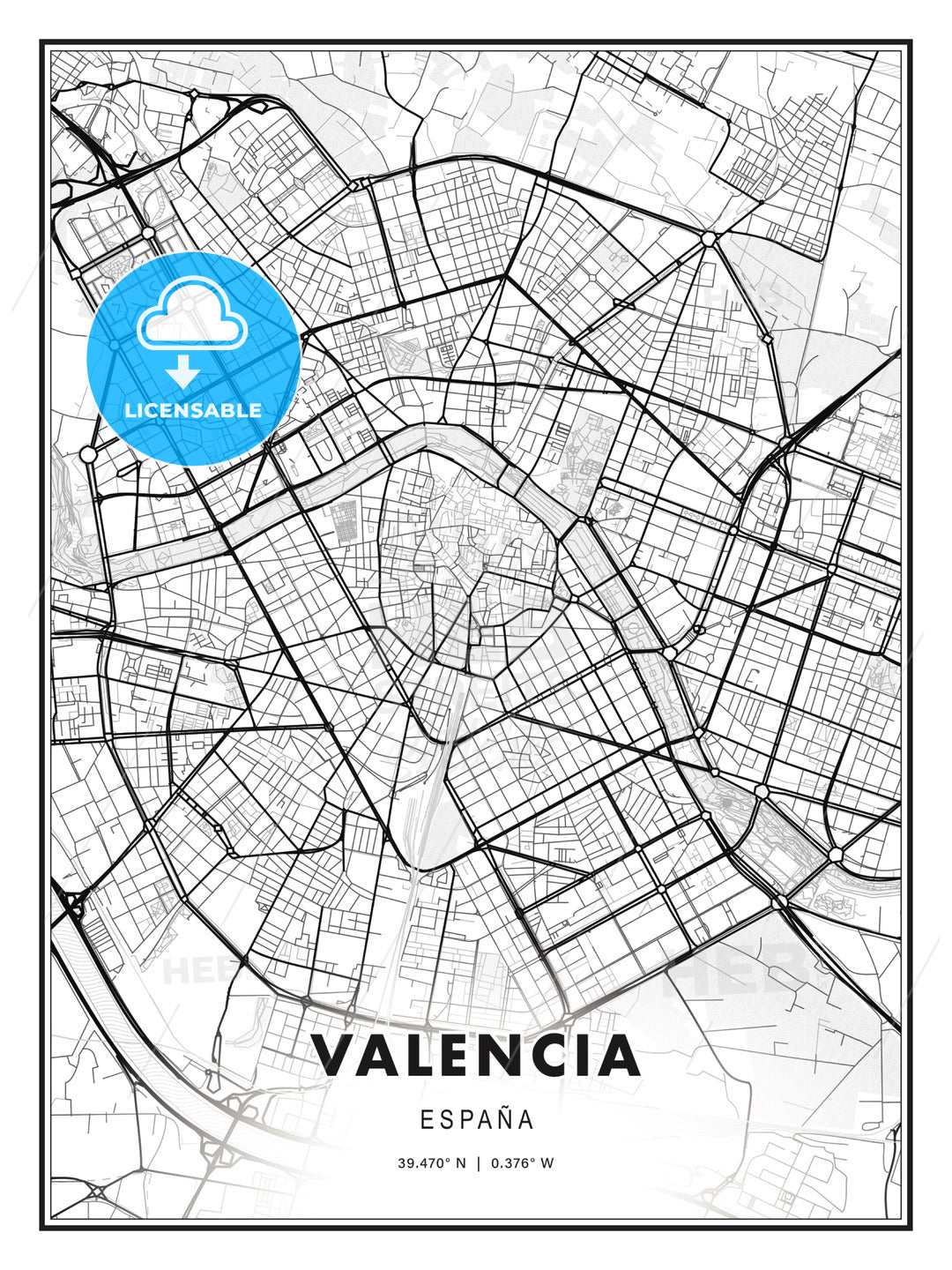 Valencia, Spain, Modern Print Template in Various Formats - HEBSTREITS Sketches