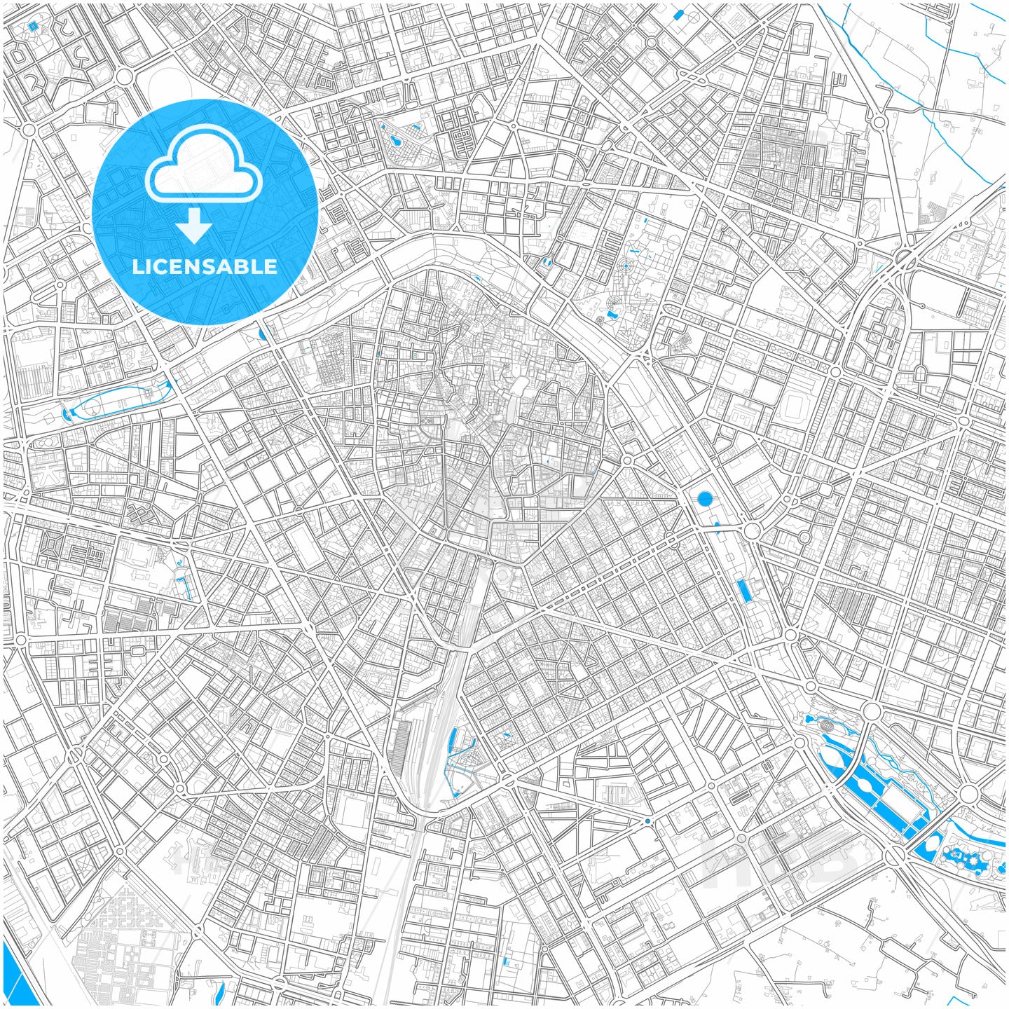 Valencia, Spain, city map with high quality roads.