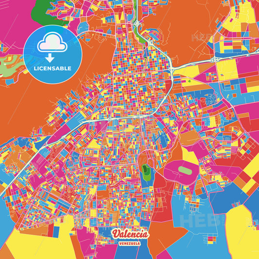 Valencia, Venezuela Crazy Colorful Street Map Poster Template - HEBSTREITS Sketches