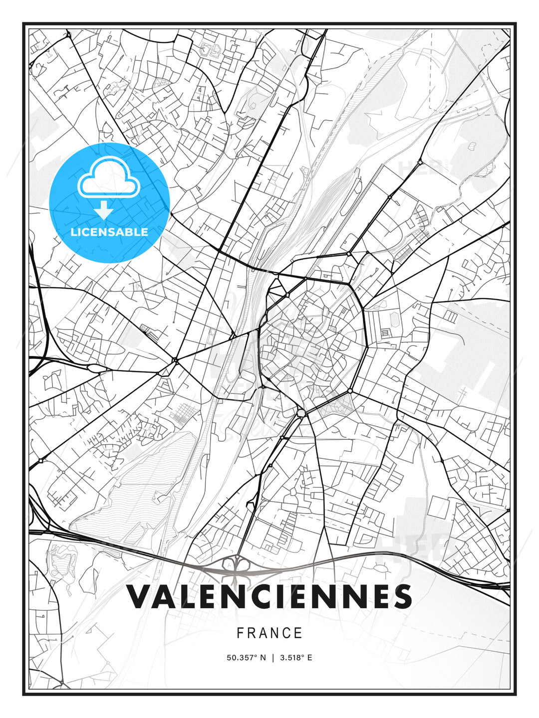Valenciennes, France, Modern Print Template in Various Formats - HEBSTREITS Sketches