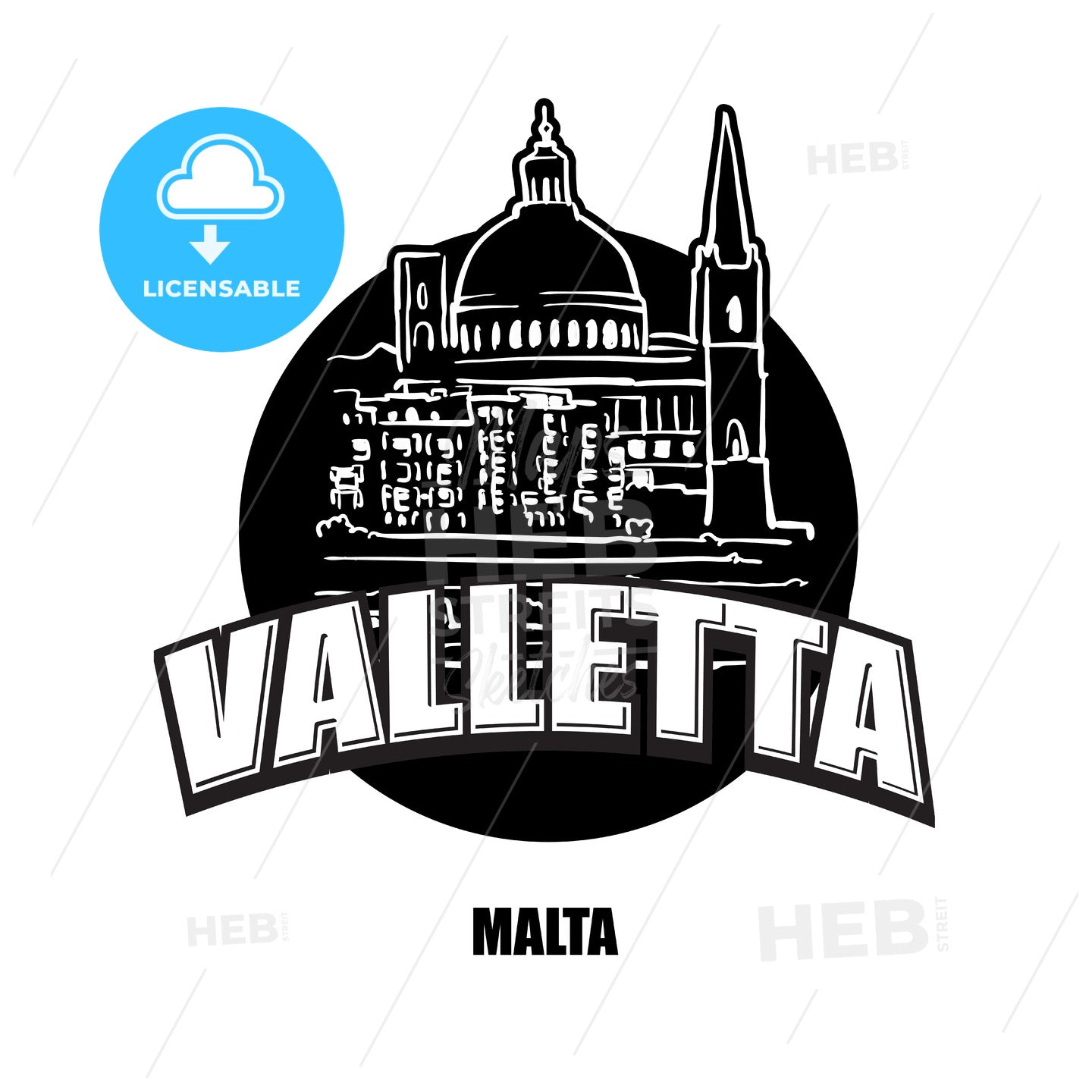 Valetta, Malta, black and white logo – instant download