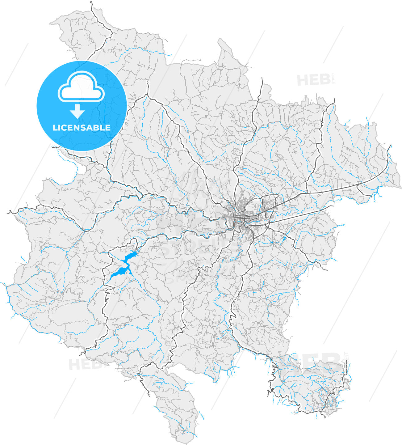 Valjevo, Kolubara, Serbia, high quality vector map