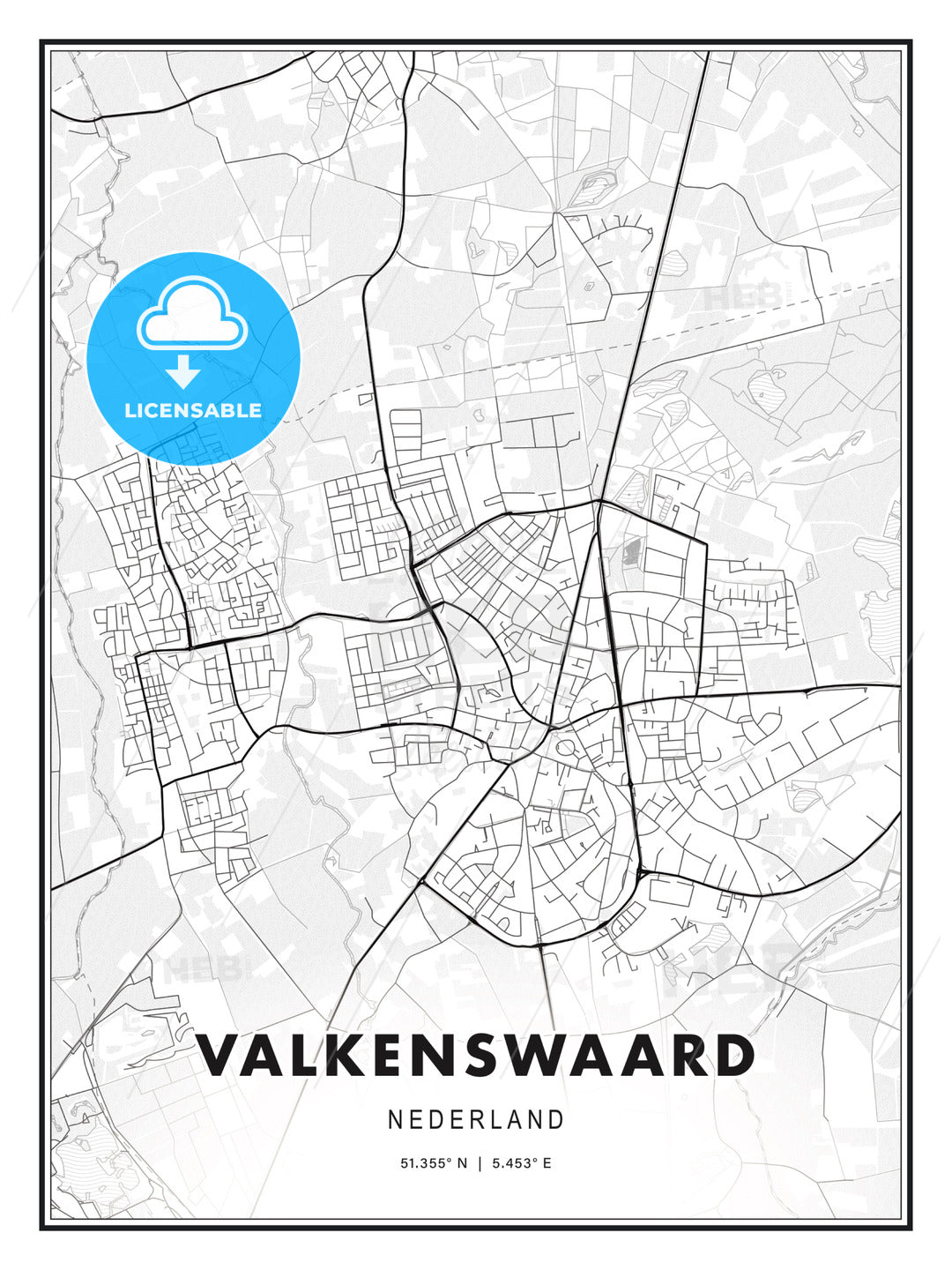 Valkenswaard, Netherlands, Modern Print Template in Various Formats - HEBSTREITS Sketches