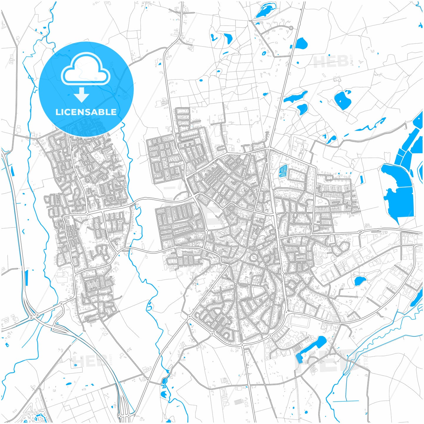 Valkenswaard, North Brabant, Netherlands, city map with high quality roads.