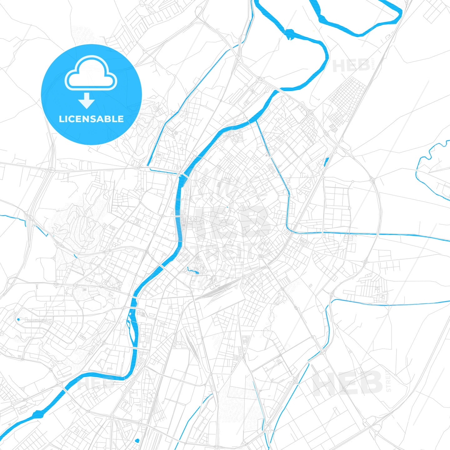 Valladolid, Spain PDF vector map with water in focus