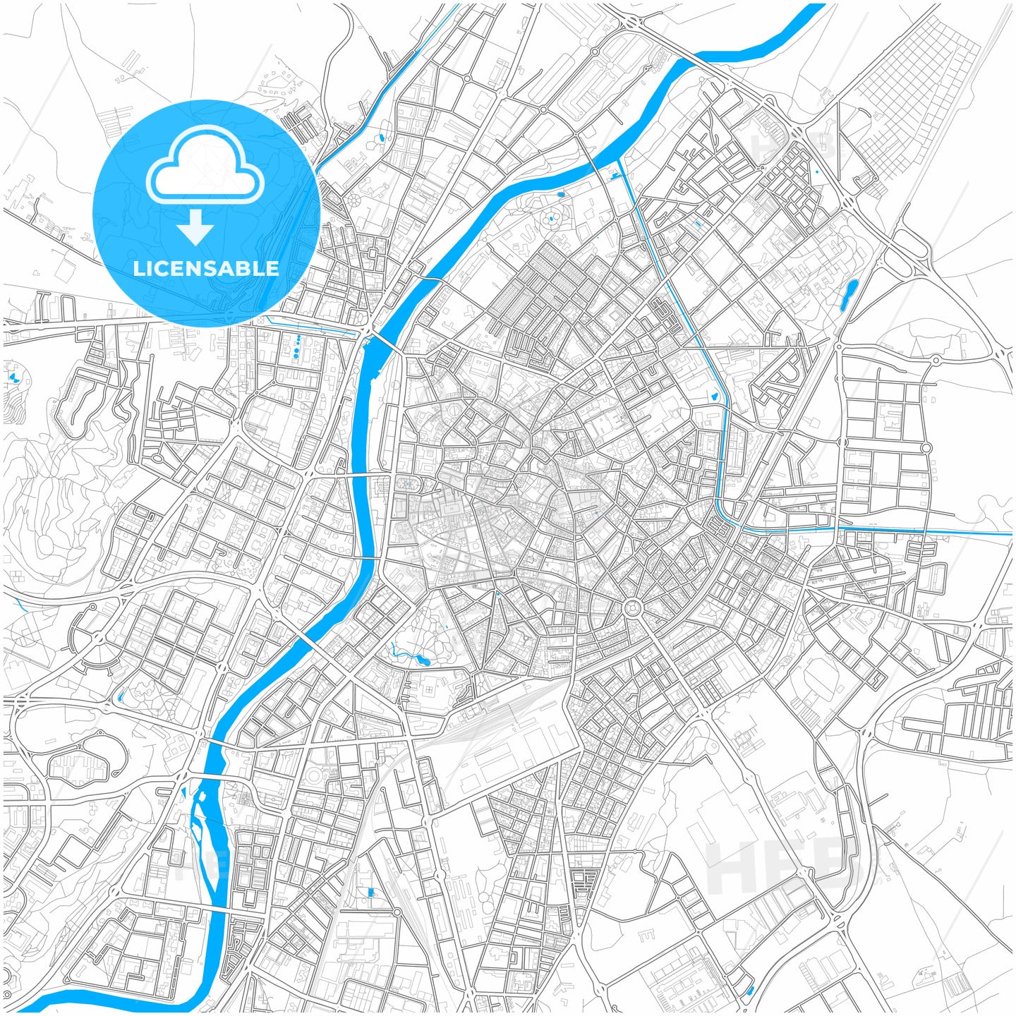 Valladolid, Spain, city map with high quality roads.