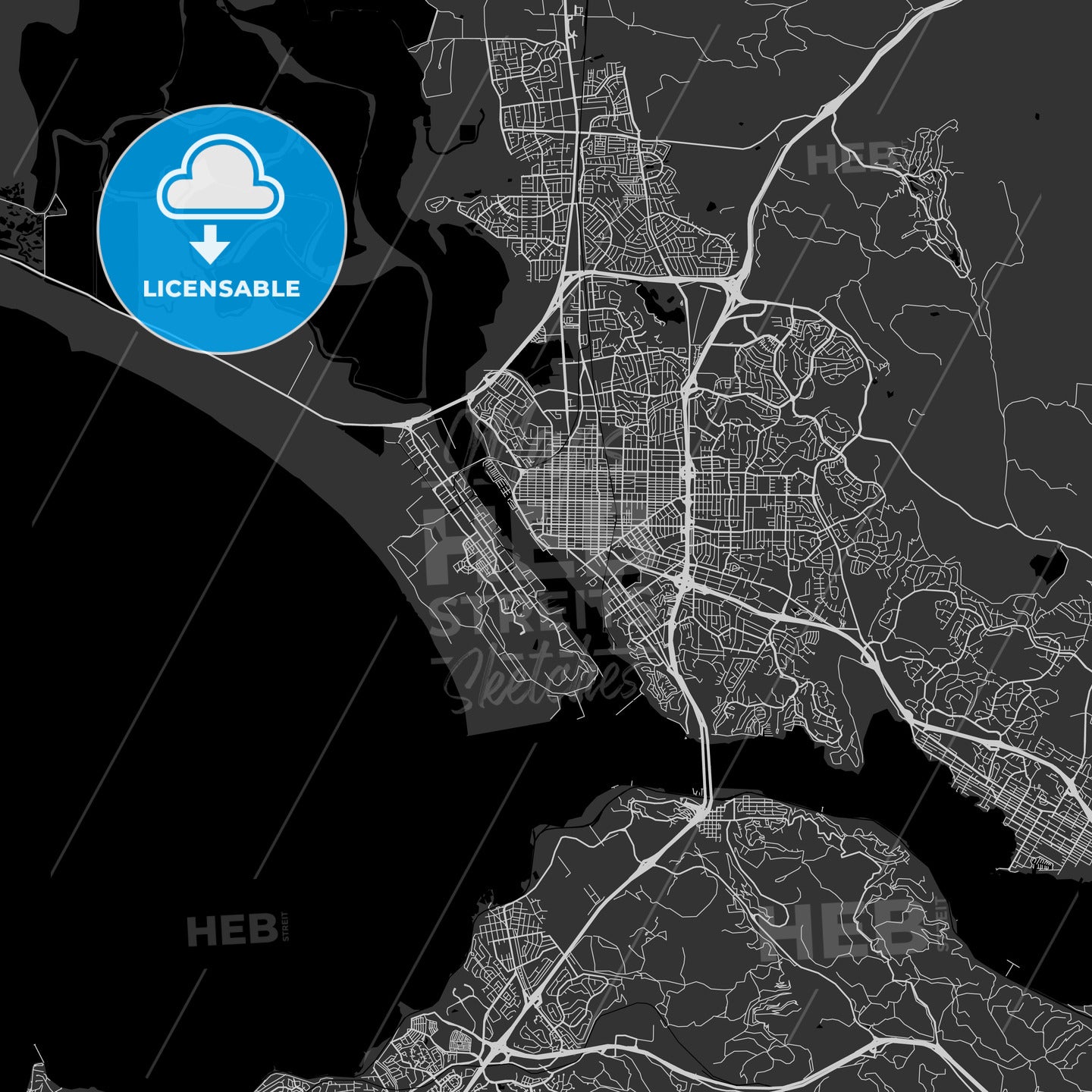 Vallejo, California - Area Map - Dark