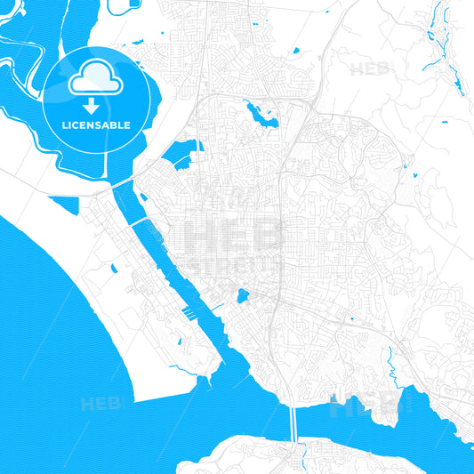 Vallejo, California, United States, PDF vector map with water in focus