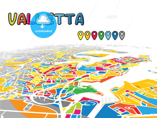 Valletta, Malta, downtown map in perspective