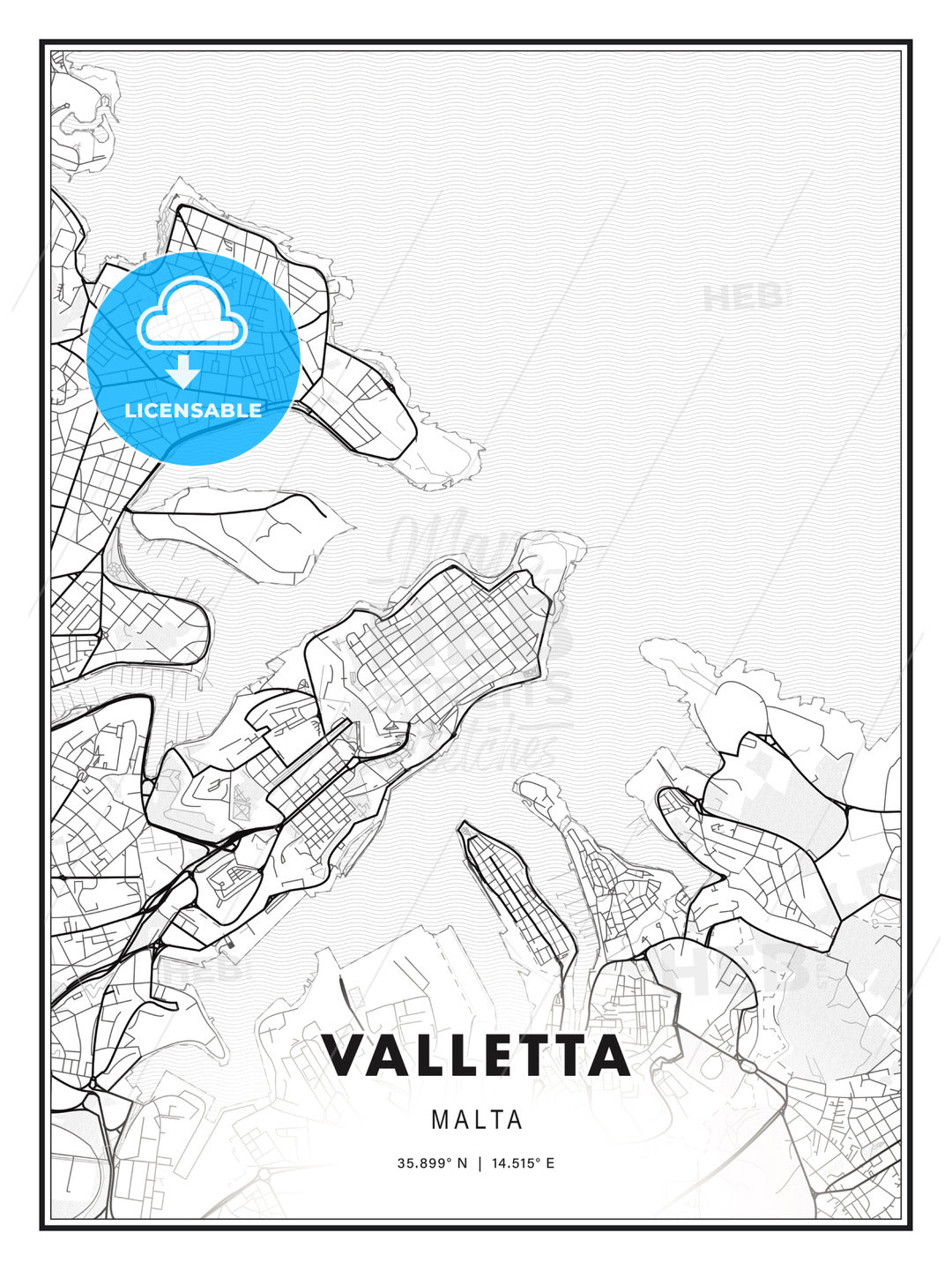 Valletta, Malta, Modern Map Print Template in Various Formats - HEBSTREITS
