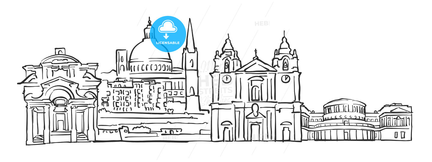 Valletta, Malta, Panorama Sketch – instant download