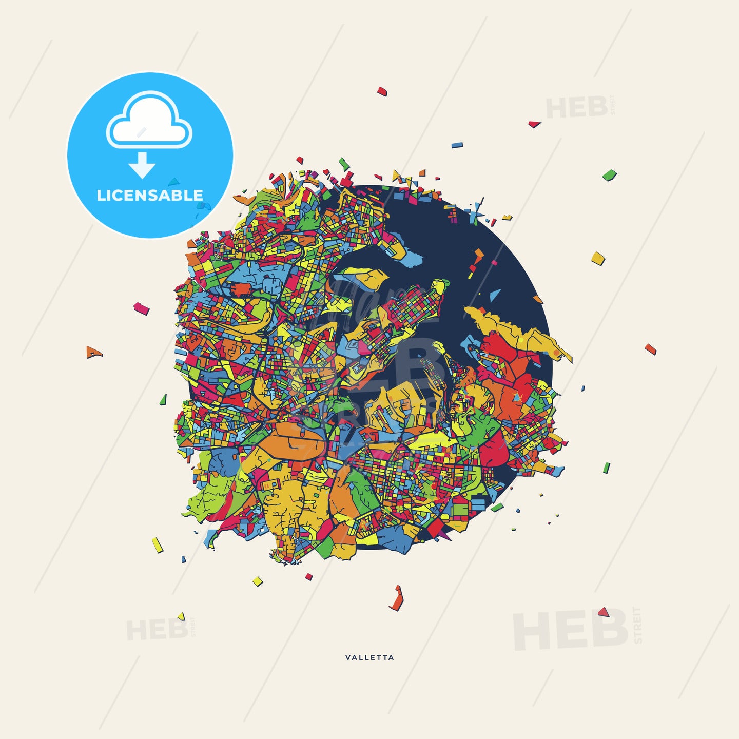 Valletta Malta colorful confetti map