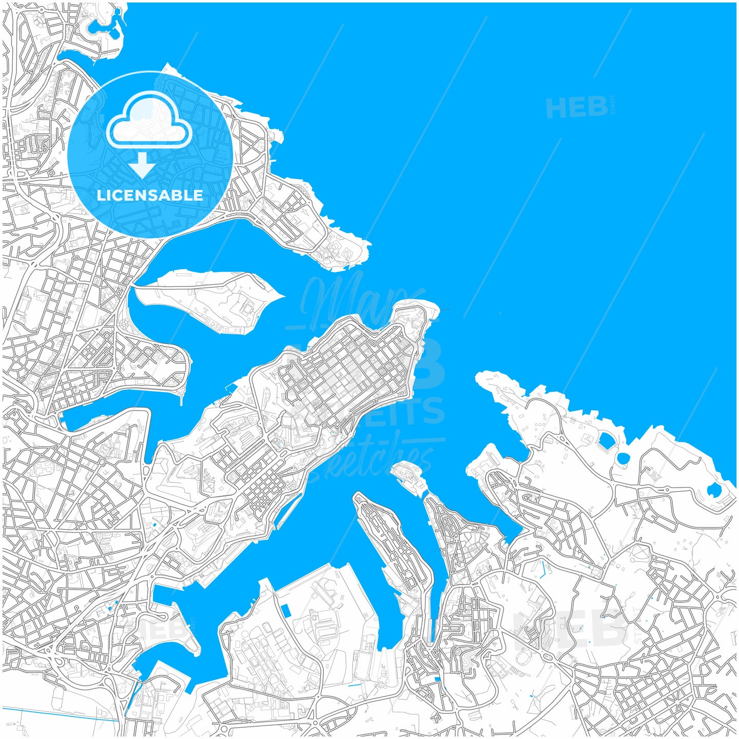 Valletta, South Eastern Region, Malta, city map with high quality roads.