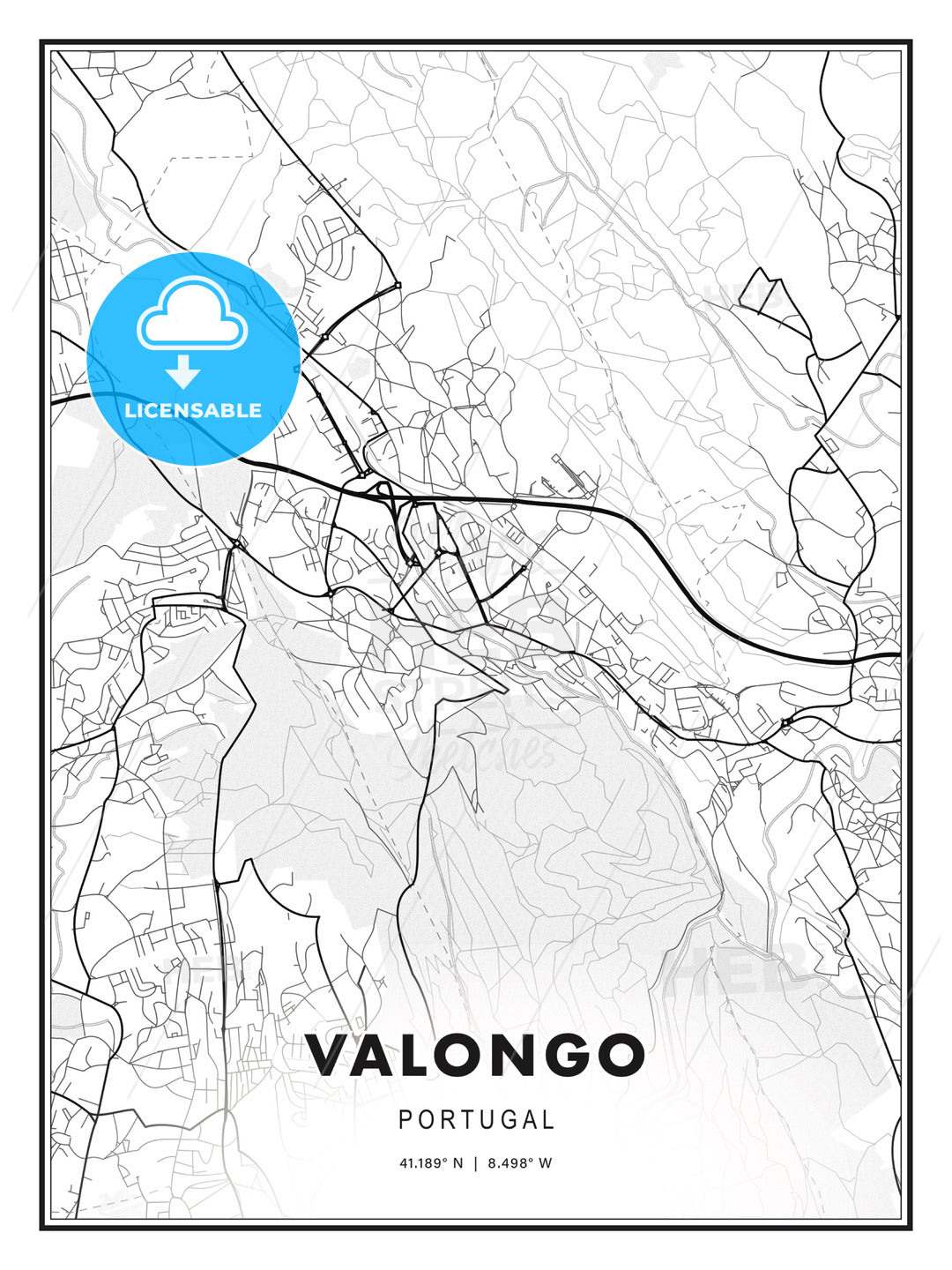 Valongo, Portugal, Modern Print Template in Various Formats - HEBSTREITS Sketches