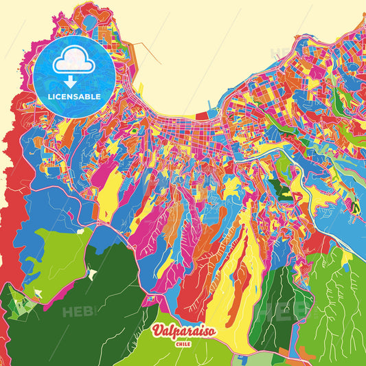 Valparaiso, Chile Crazy Colorful Street Map Poster Template - HEBSTREITS Sketches