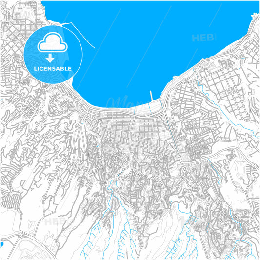 Valparaiso, Chile, city map with high quality roads.