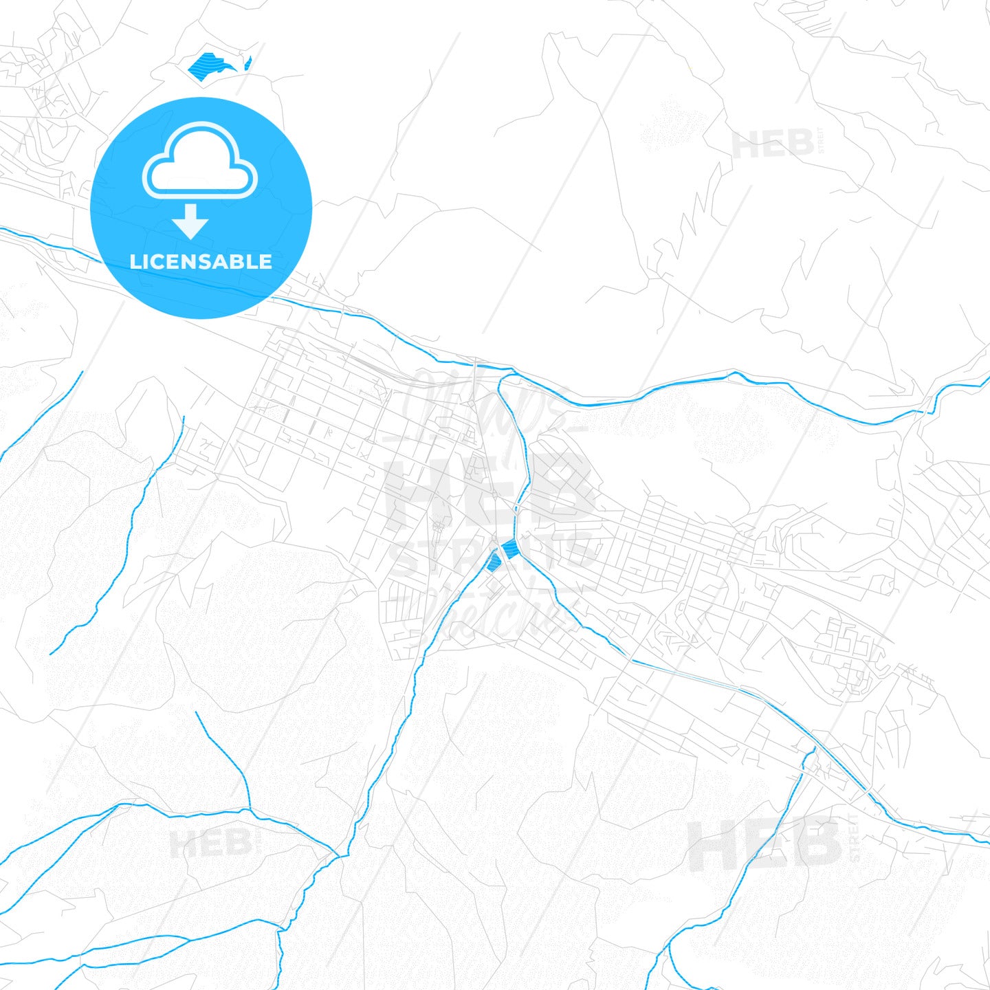 Vanadzor, Armenia PDF vector map with water in focus