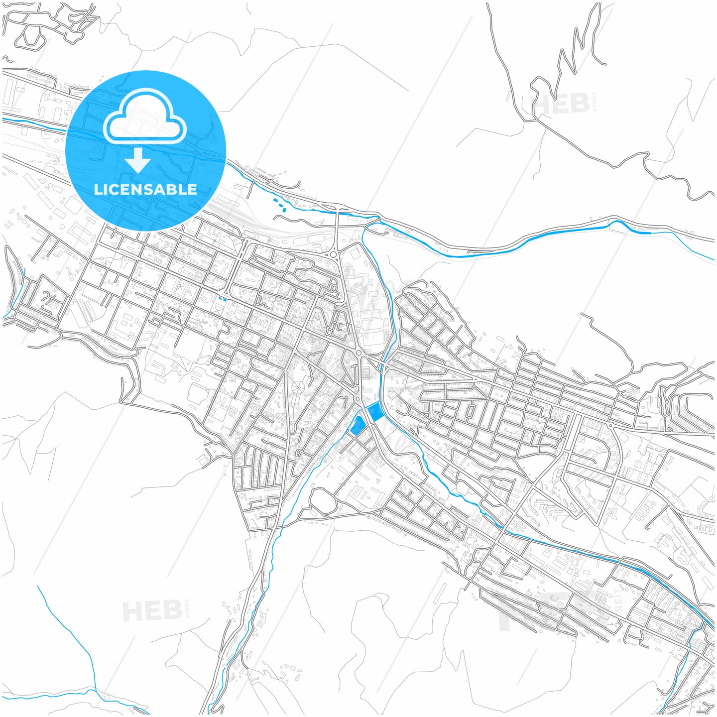 Vanadzor, Lori, Armenia, city map with high quality roads.