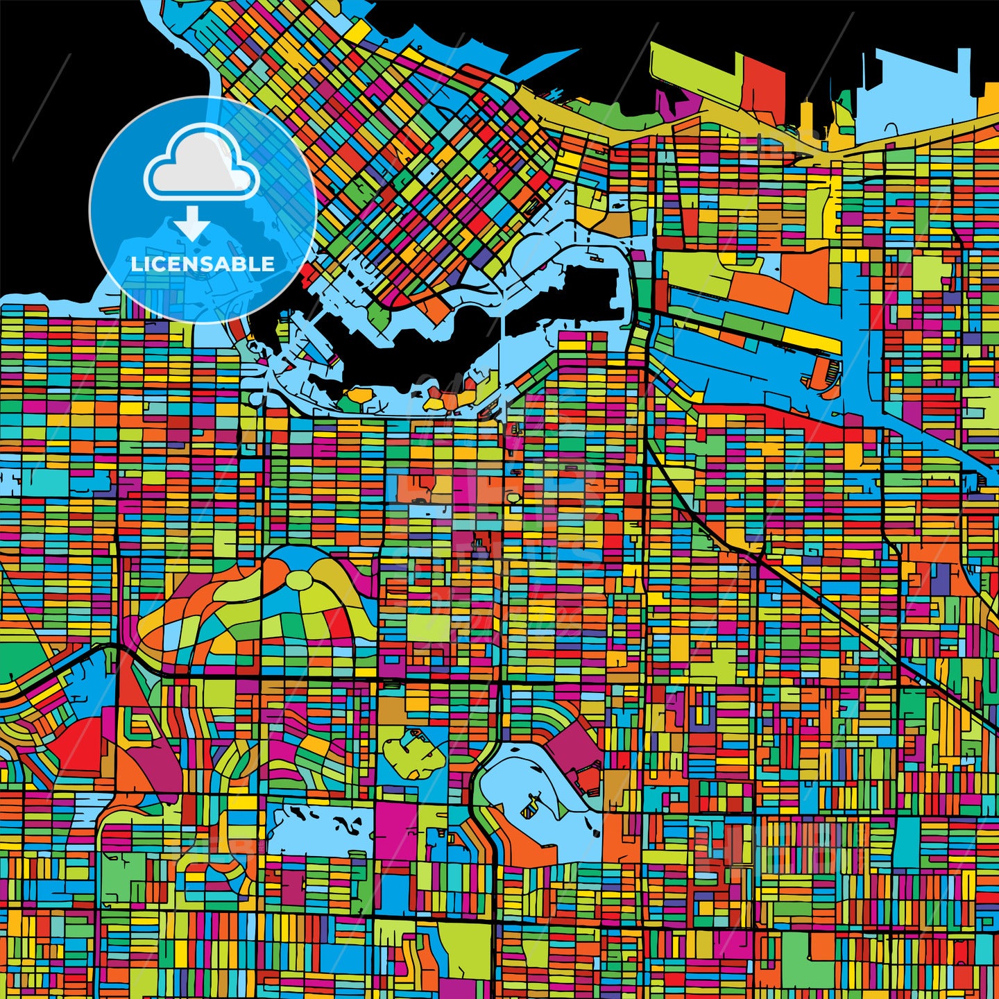 Vancouver Canada, Colorful Vector Map on Black