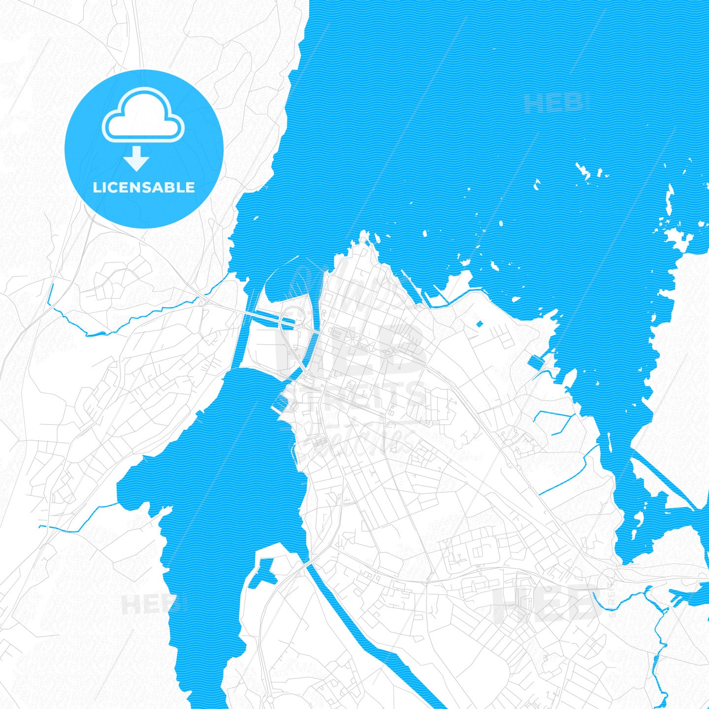 Vänersborg, Sweden PDF vector map with water in focus