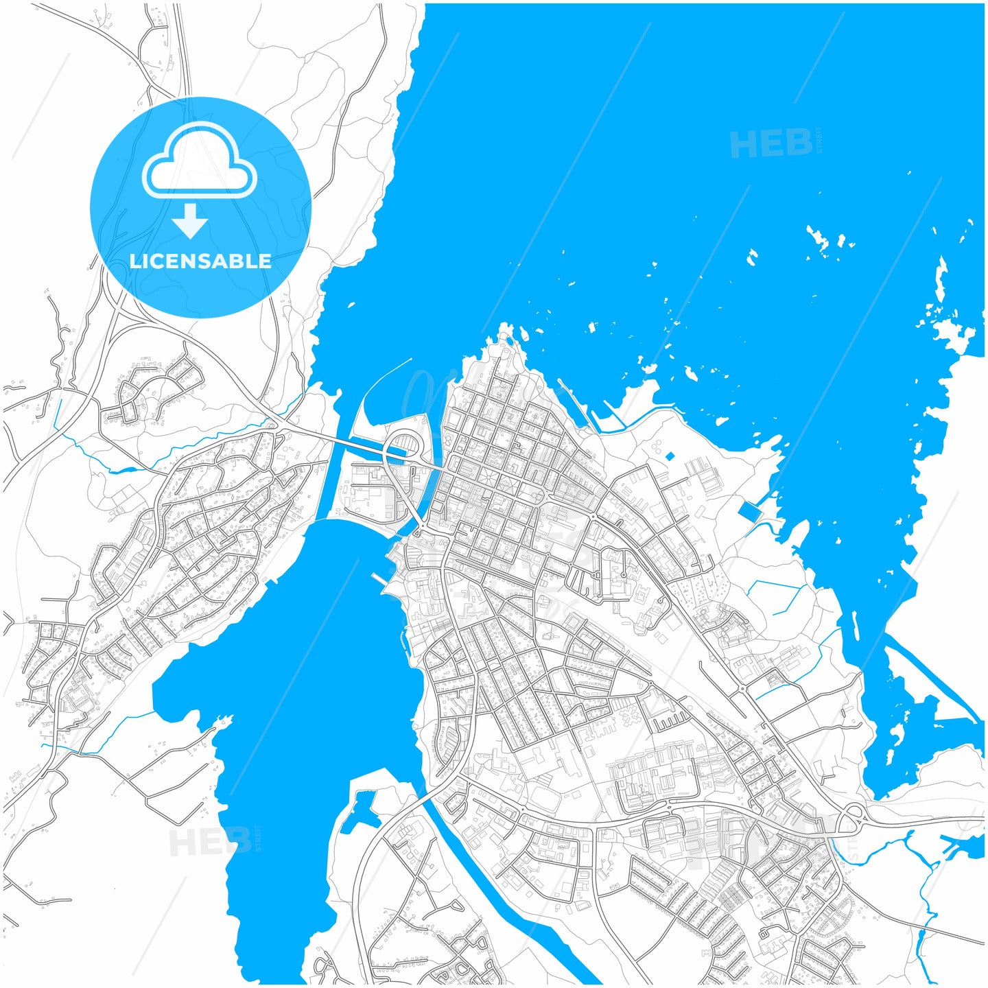 Vänersborg, Sweden, city map with high quality roads.