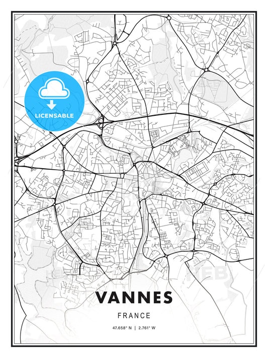 Vannes, France, Modern Print Template in Various Formats - HEBSTREITS Sketches