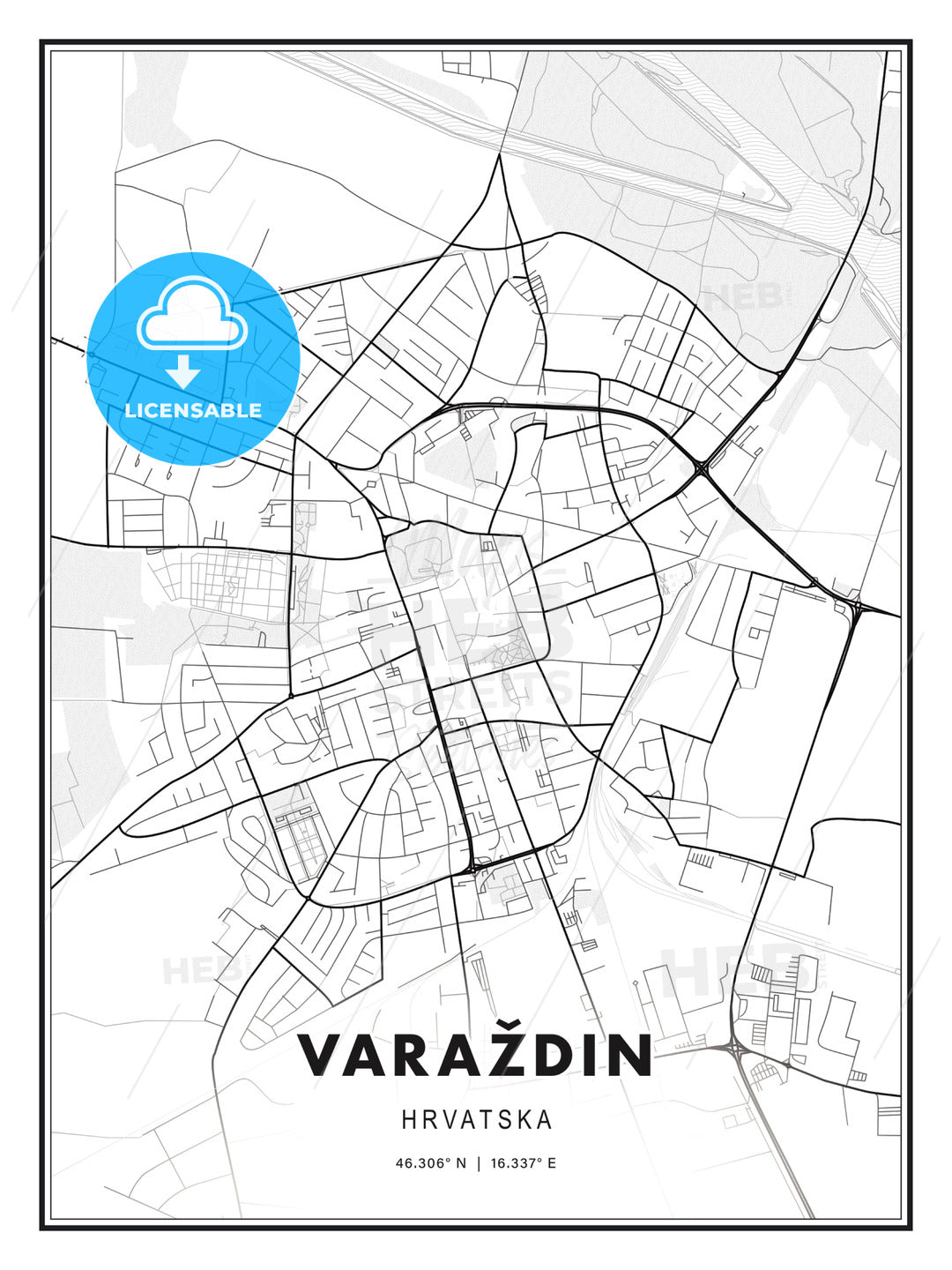 Varaždin, Croatia, Modern Print Template in Various Formats - HEBSTREITS Sketches