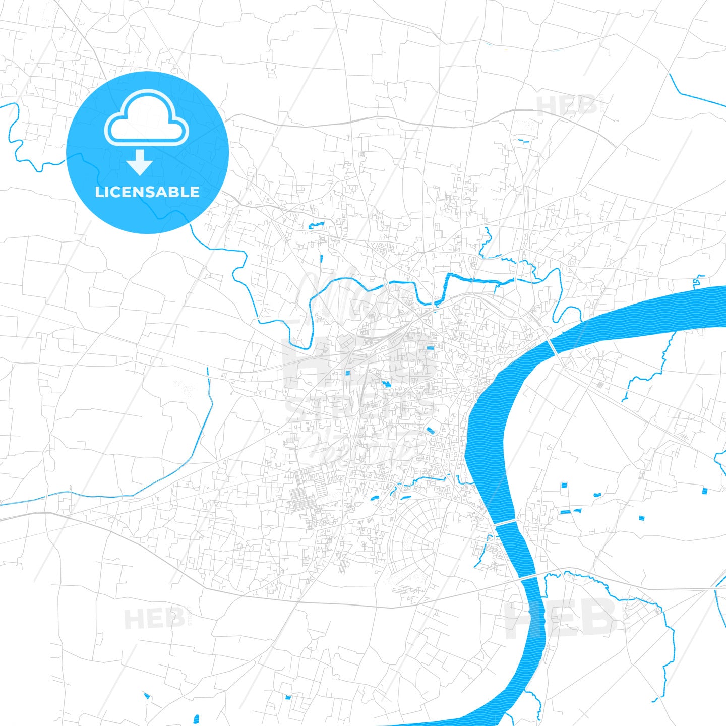 Varanasi, India PDF vector map with water in focus