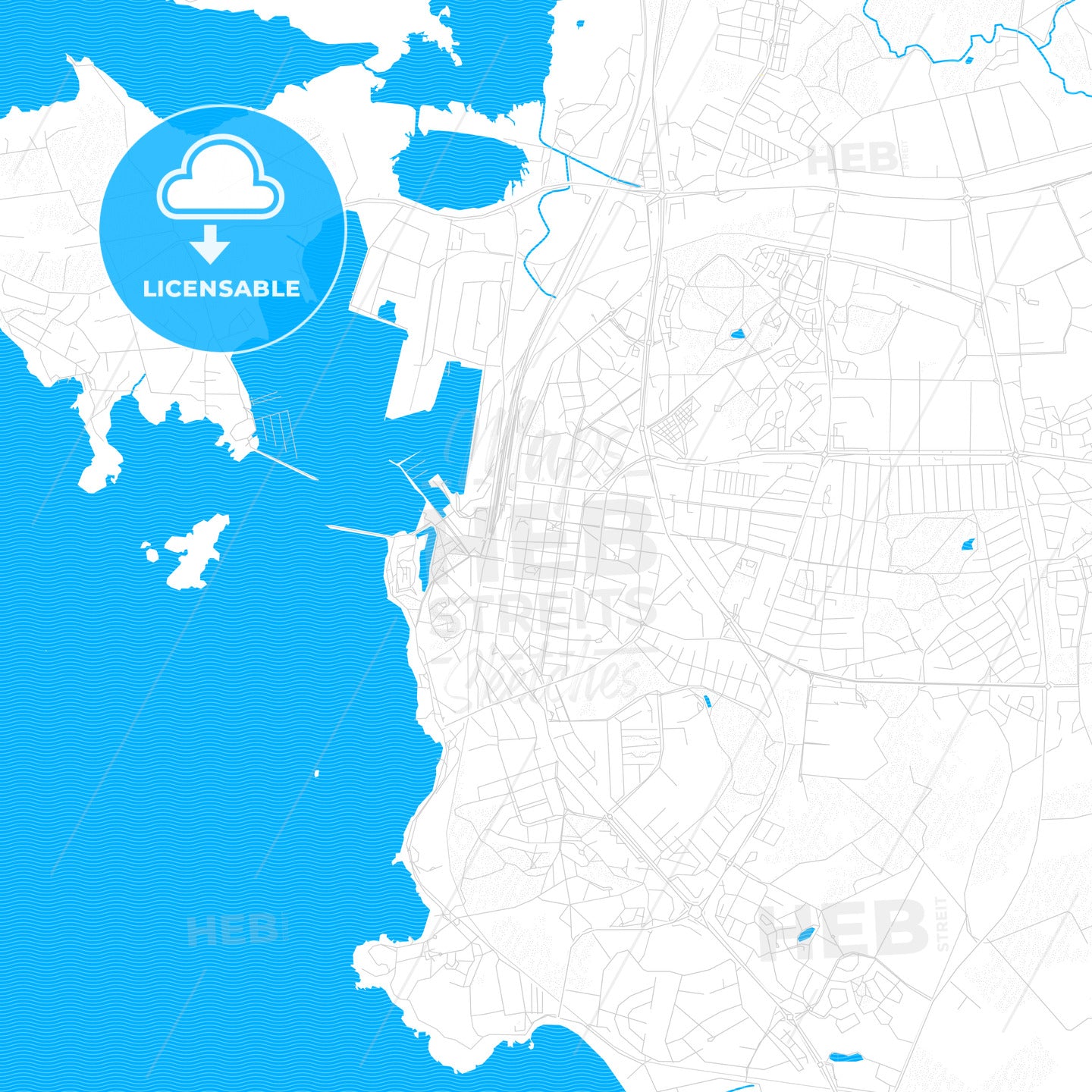 Varberg, Sweden PDF vector map with water in focus