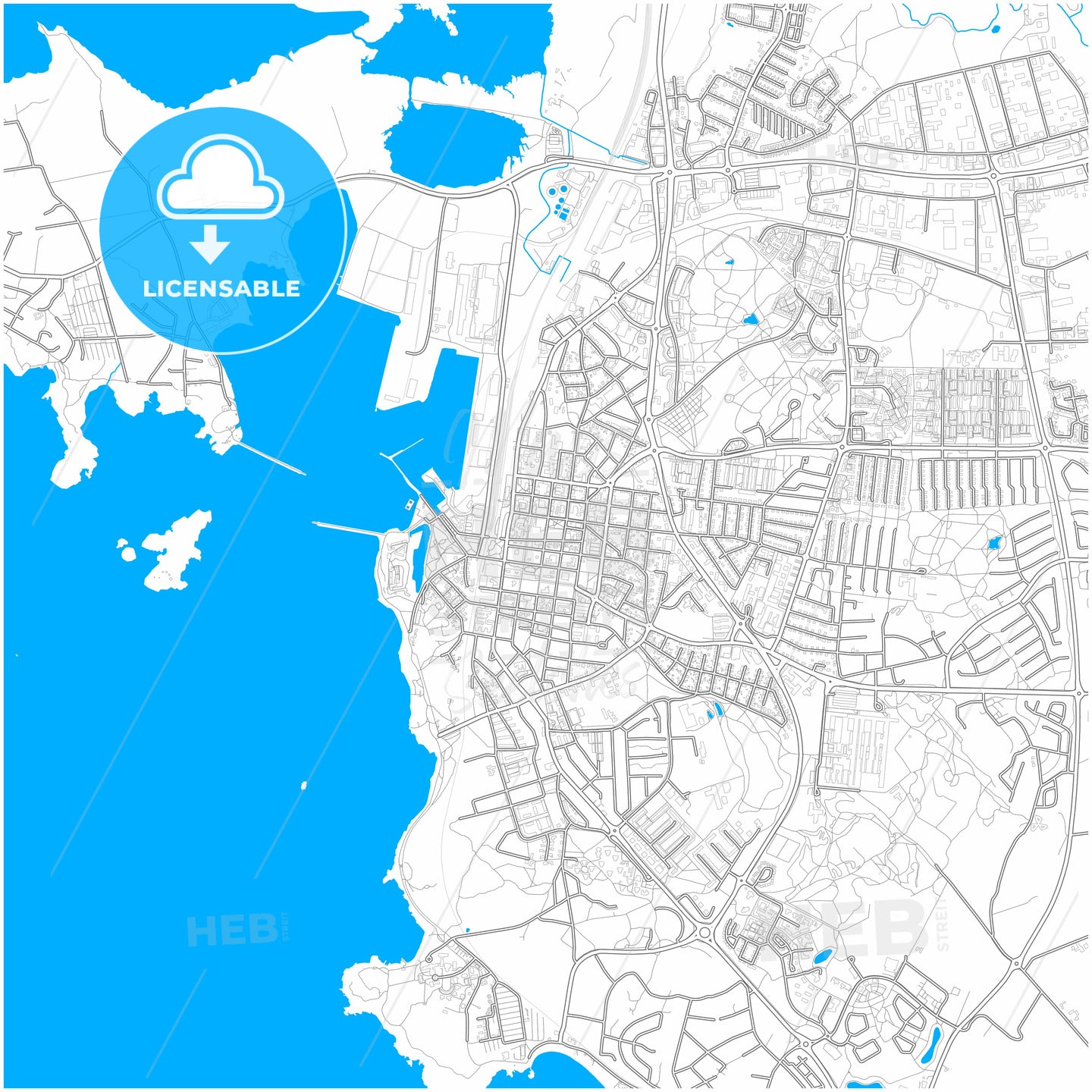 Varberg, Sweden, city map with high quality roads.