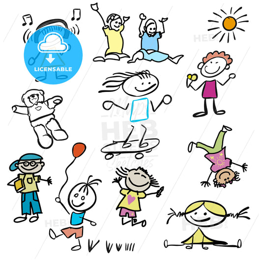 Various Colored happy Kids Doodles – instant download