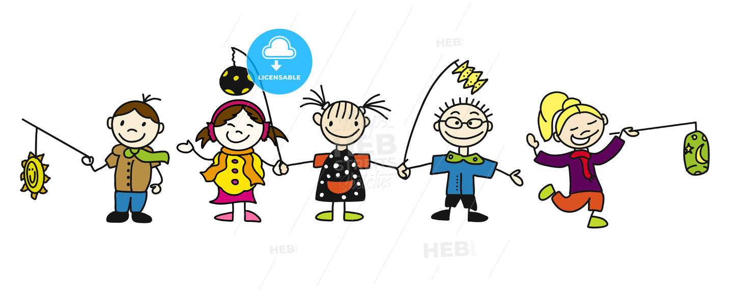 Various Doodle Sketched Kids with Latern – instant download