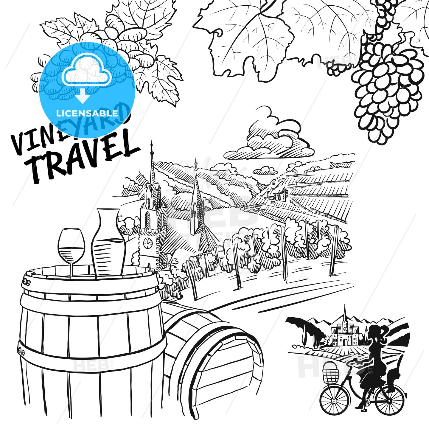 Various Vineyard Travel Concept Sketches – instant download