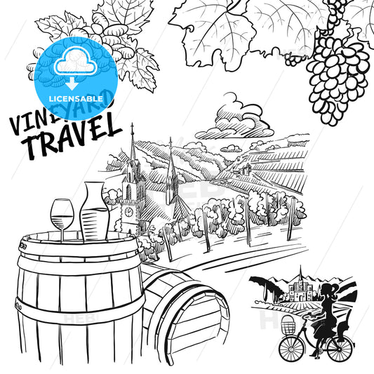 Various Vineyard Travel Concept Sketches – instant download