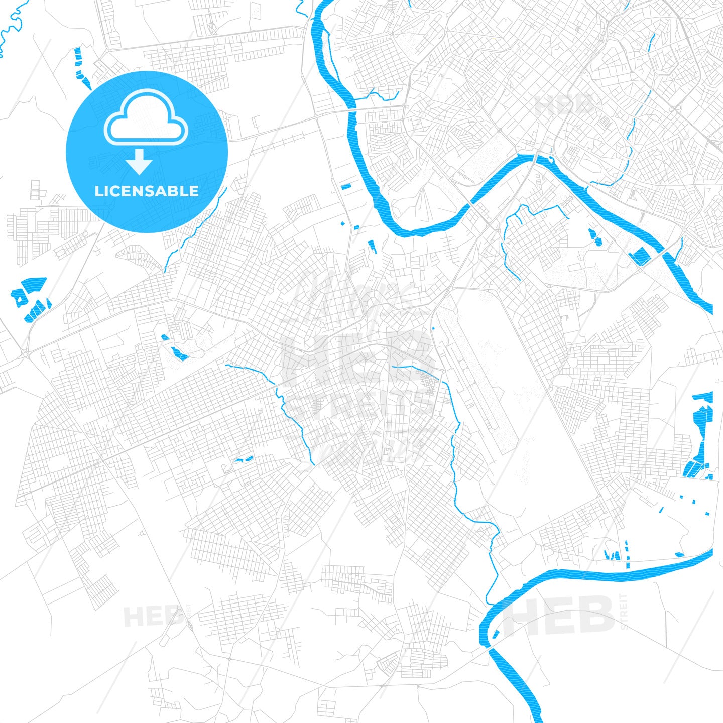 Varzea Grande, Brazil PDF vector map with water in focus