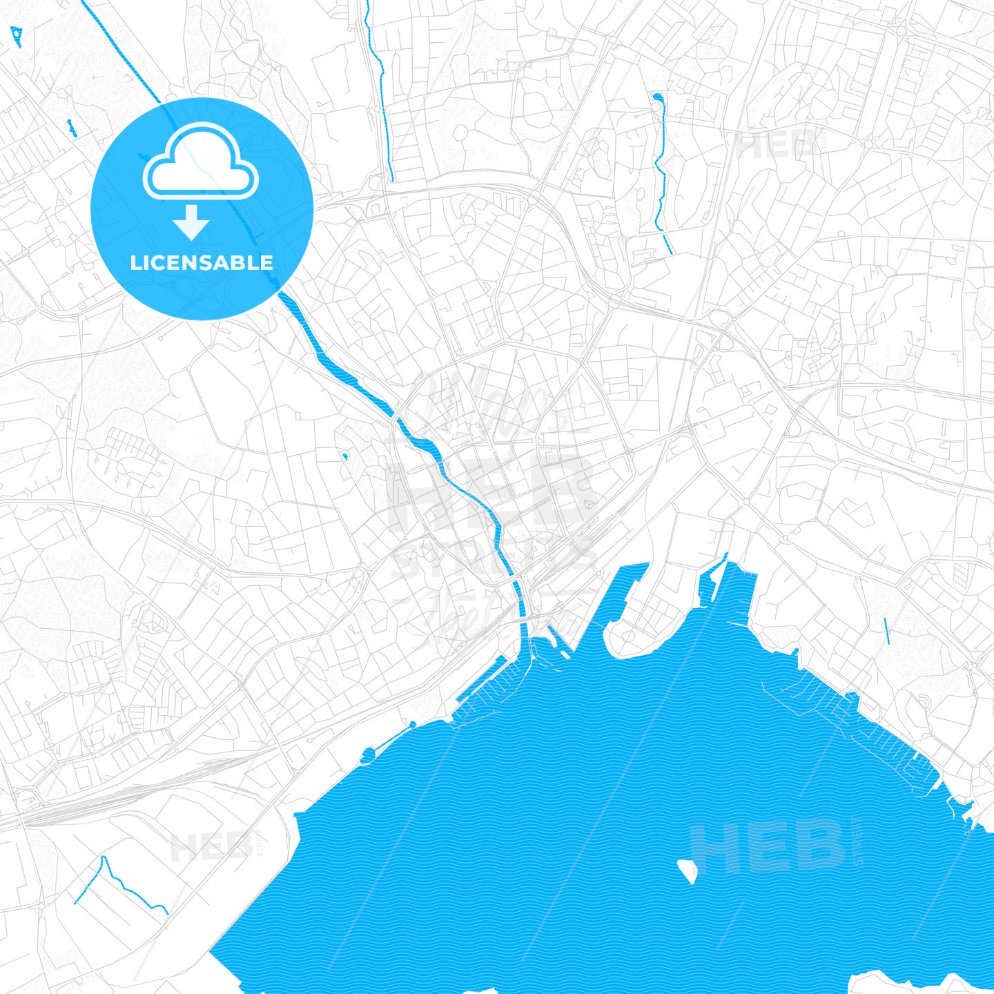 Västerås, Sweden PDF vector map with water in focus