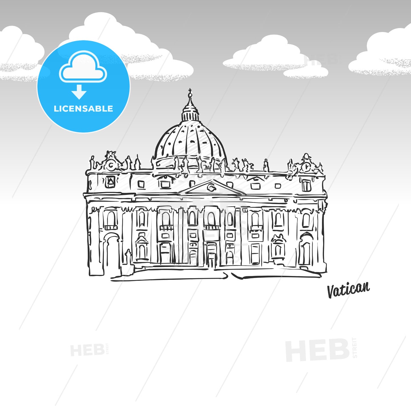 Vatican famous landmark sketch – instant download
