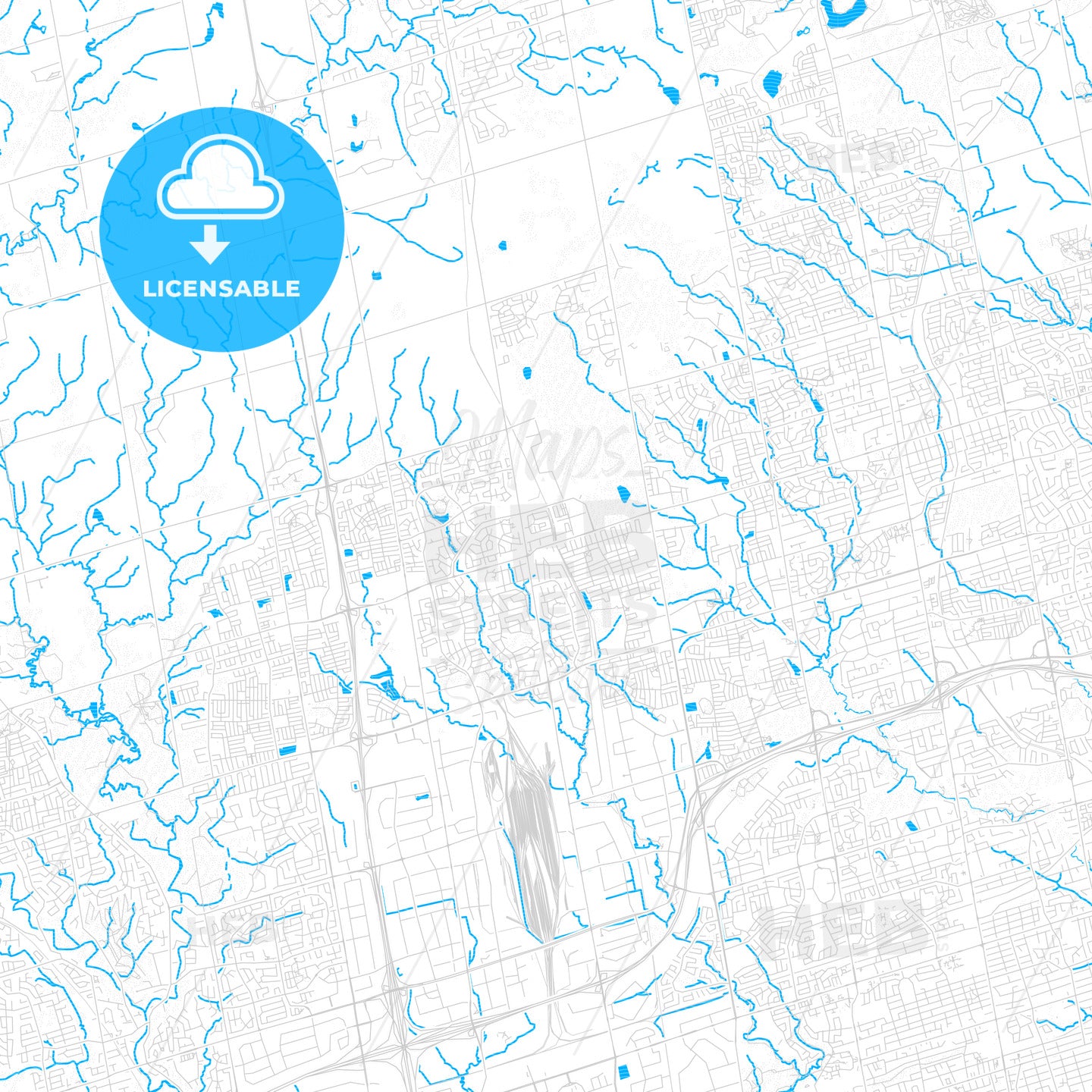 Vaughan, Canada PDF vector map with water in focus