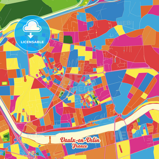 Vaulx-en-Velin, France Crazy Colorful Street Map Poster Template - HEBSTREITS Sketches