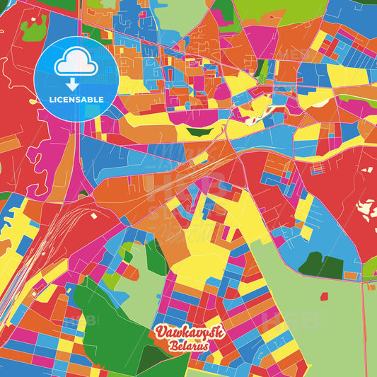Vawkavysk, Belarus Crazy Colorful Street Map Poster Template - HEBSTREITS Sketches