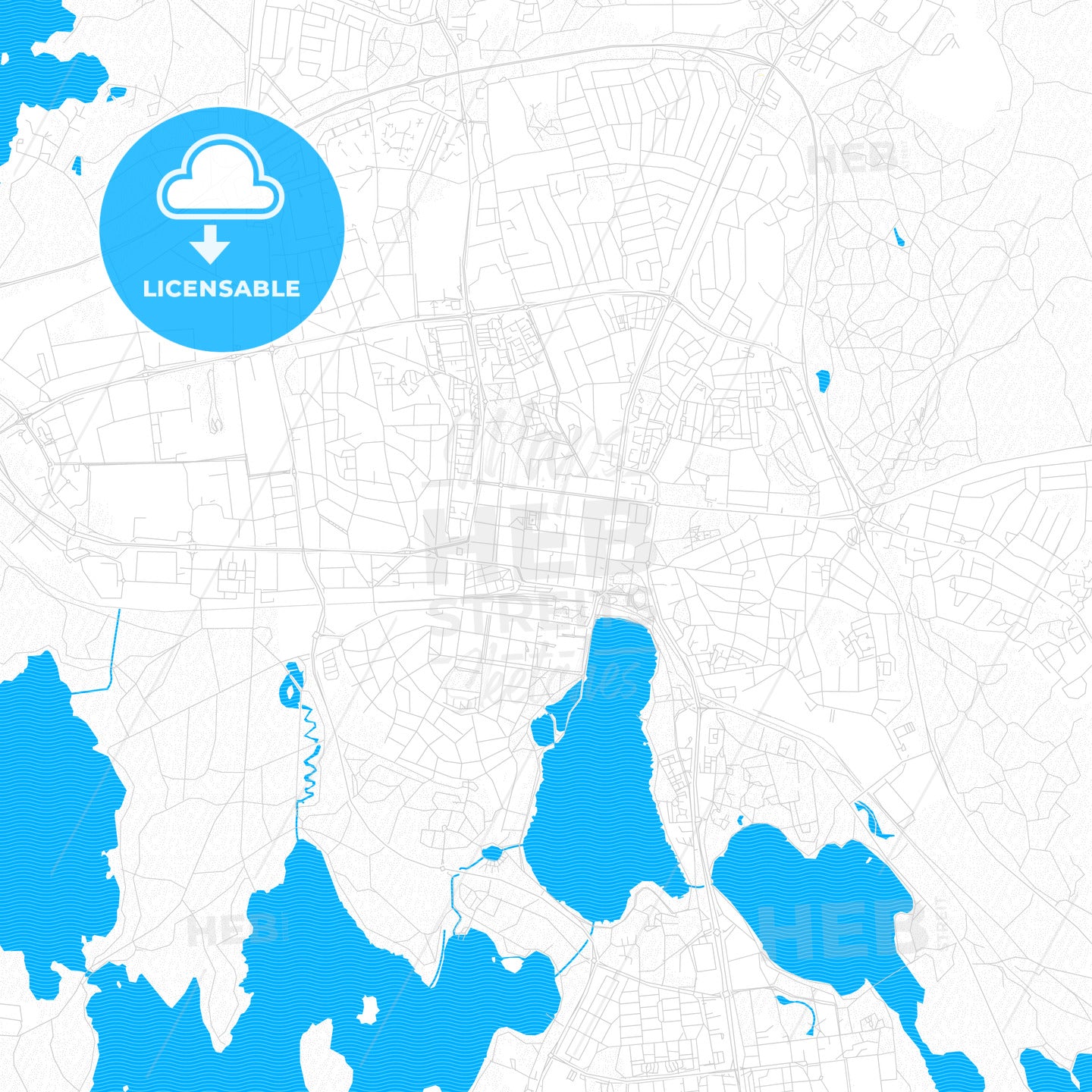 Växjö, Sweden PDF vector map with water in focus