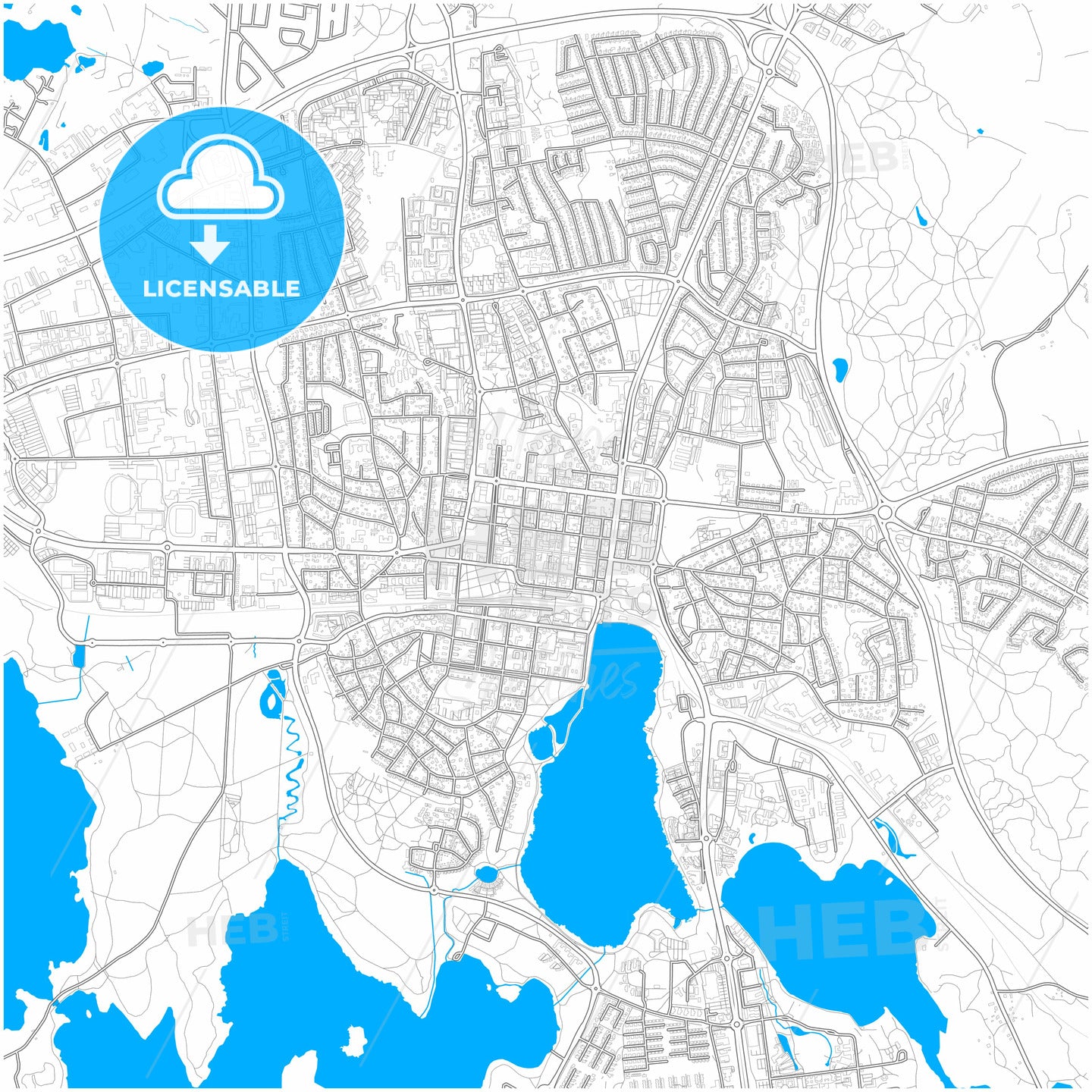 Växjö, Sweden, city map with high quality roads.