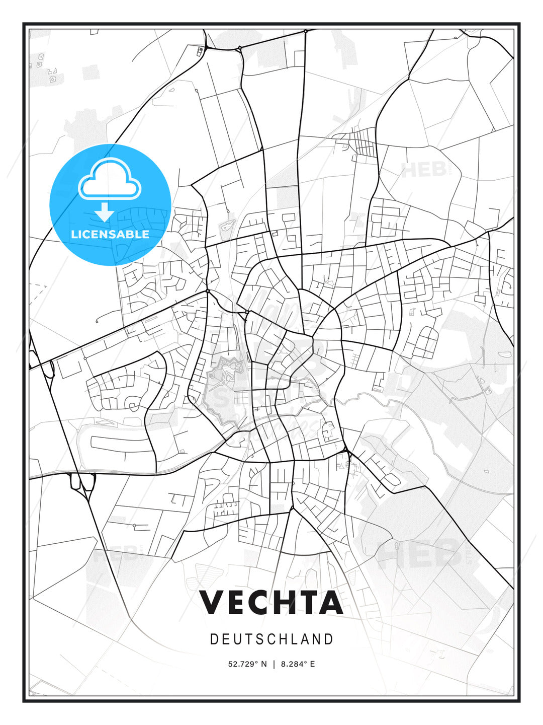 Vechta, Germany, Modern Print Template in Various Formats - HEBSTREITS Sketches