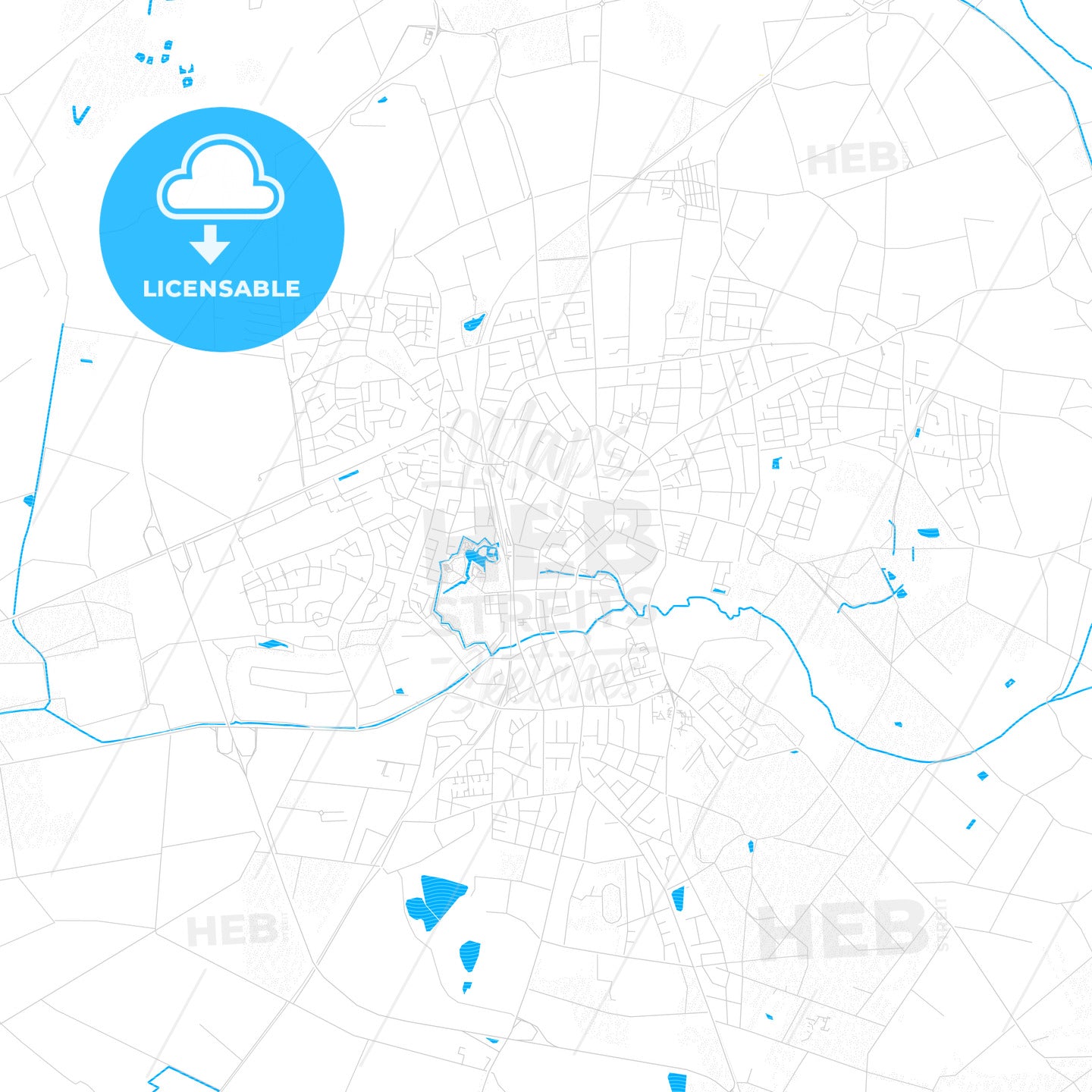 Vechta, Germany PDF vector map with water in focus