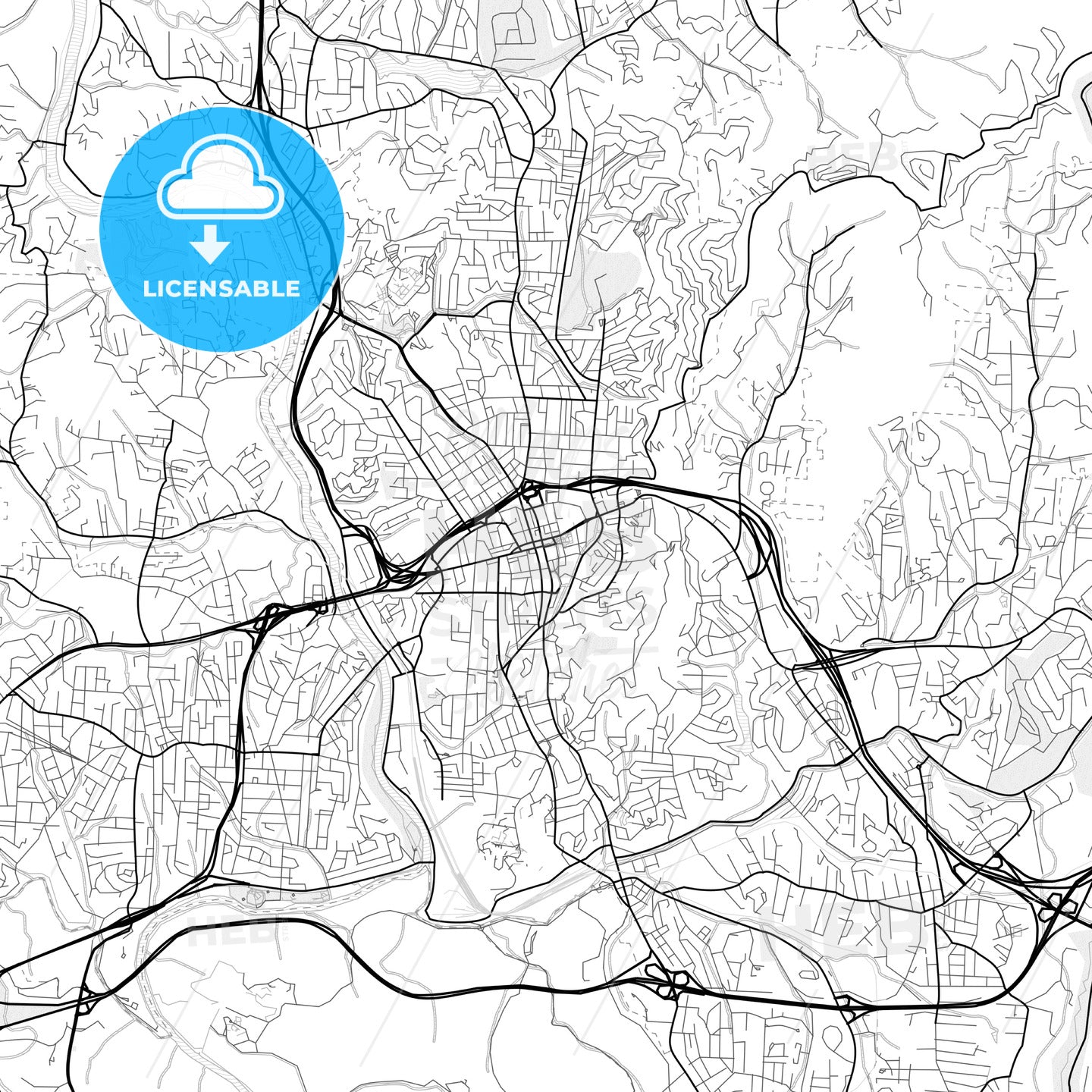 Vector PDF map of Asheville, North Carolina, United States