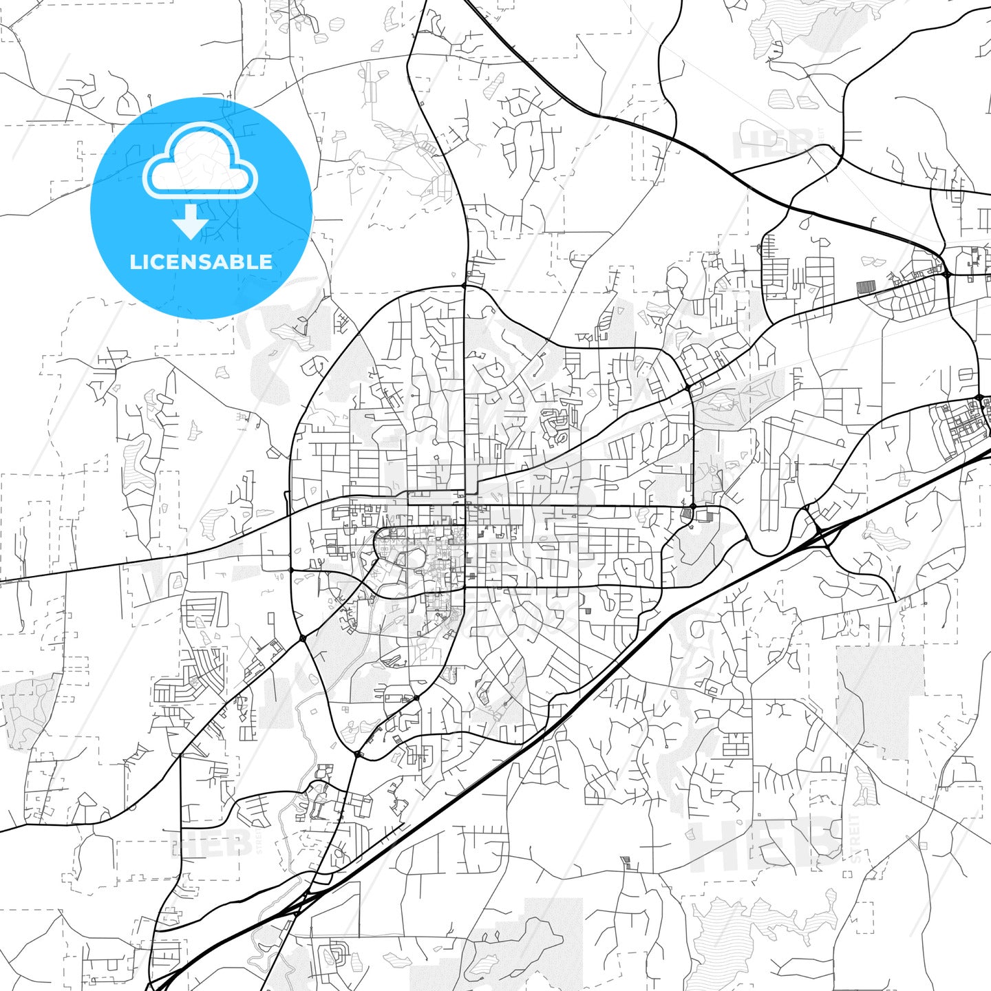 Vector PDF map of Auburn, Alabama, United States