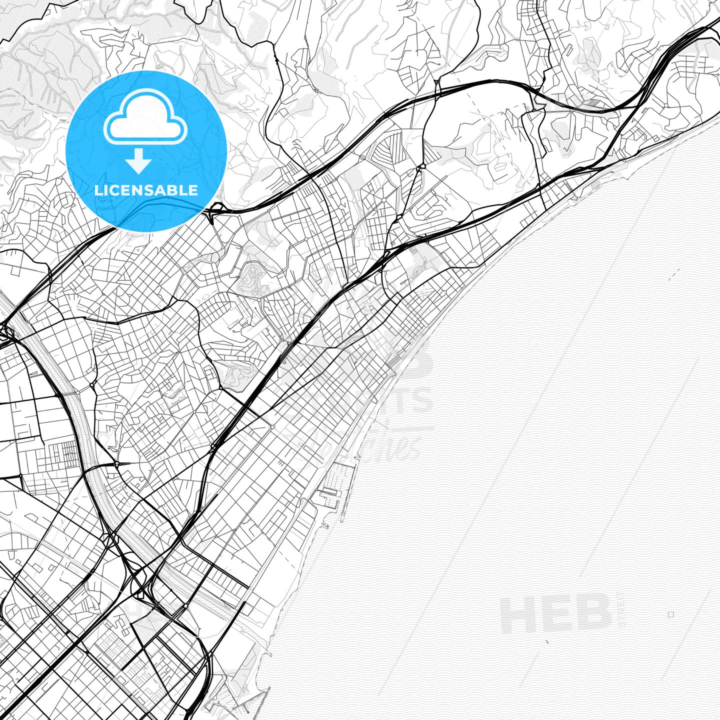 Vector PDF map of Badalona, Spain