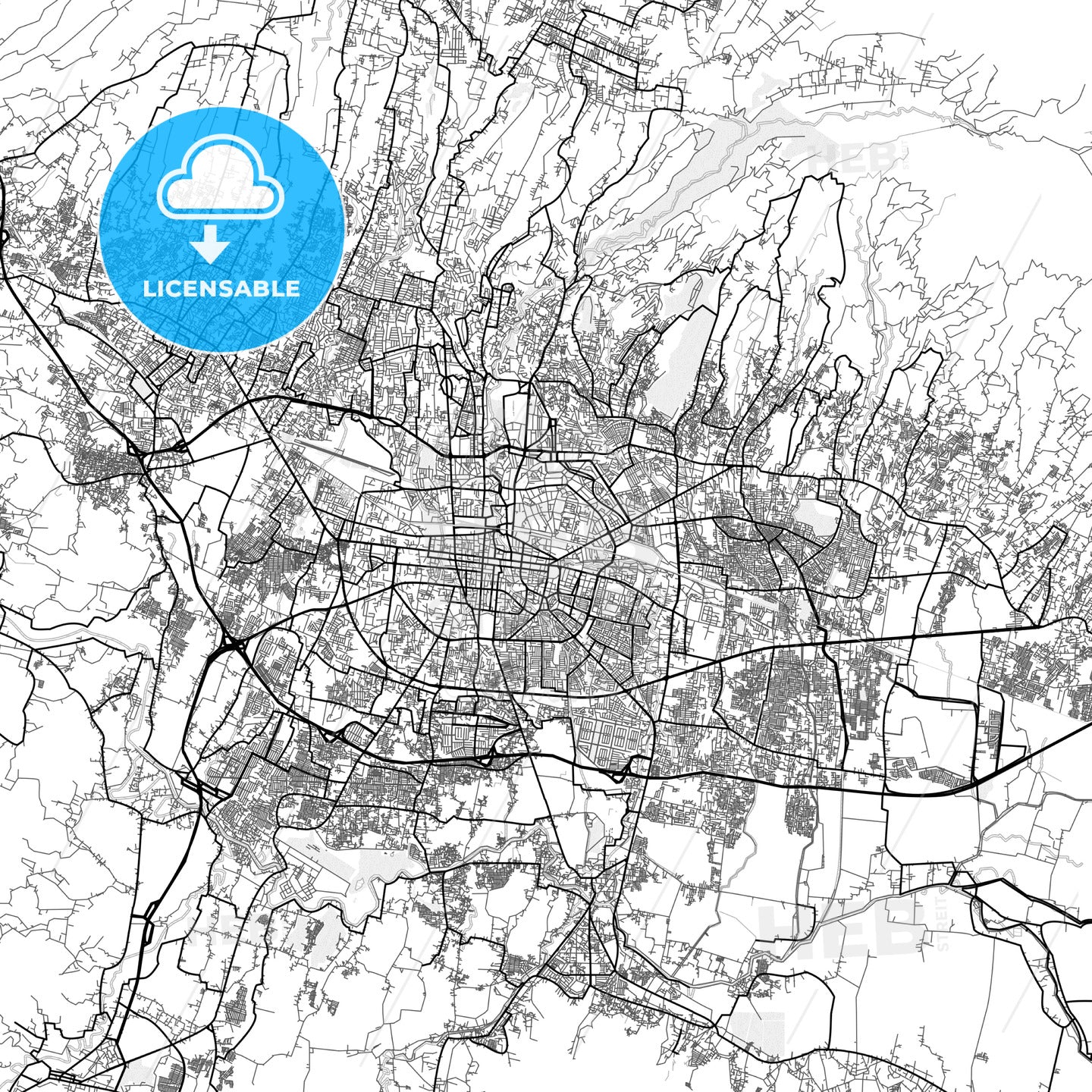 Vector PDF map of Bandung, Indonesia