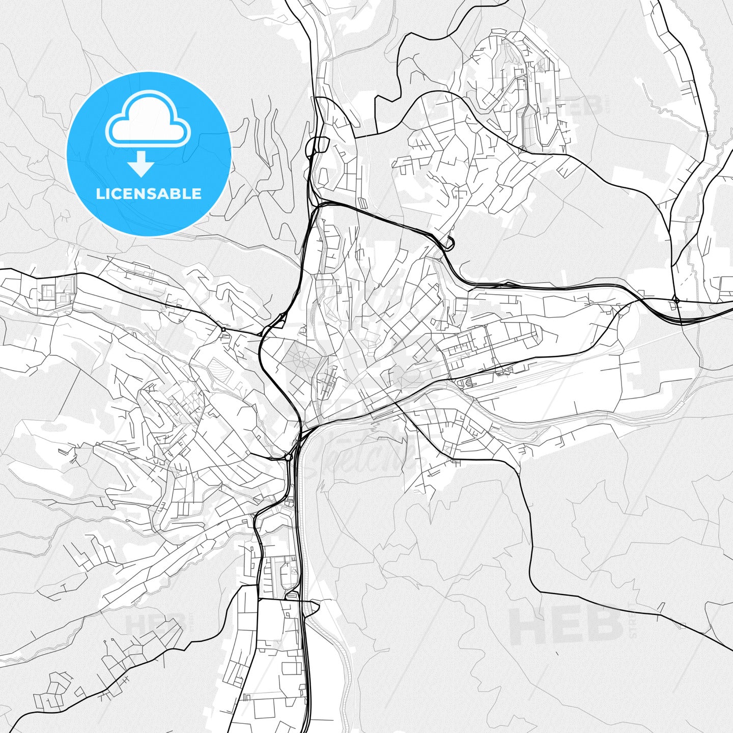 Vector PDF map of Banská Bystrica, Slovakia - HEBSTREITS