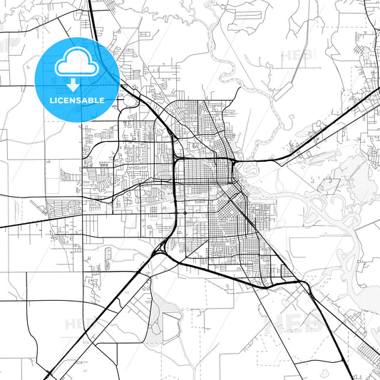 Vector PDF map of Beaumont, Texas, United States